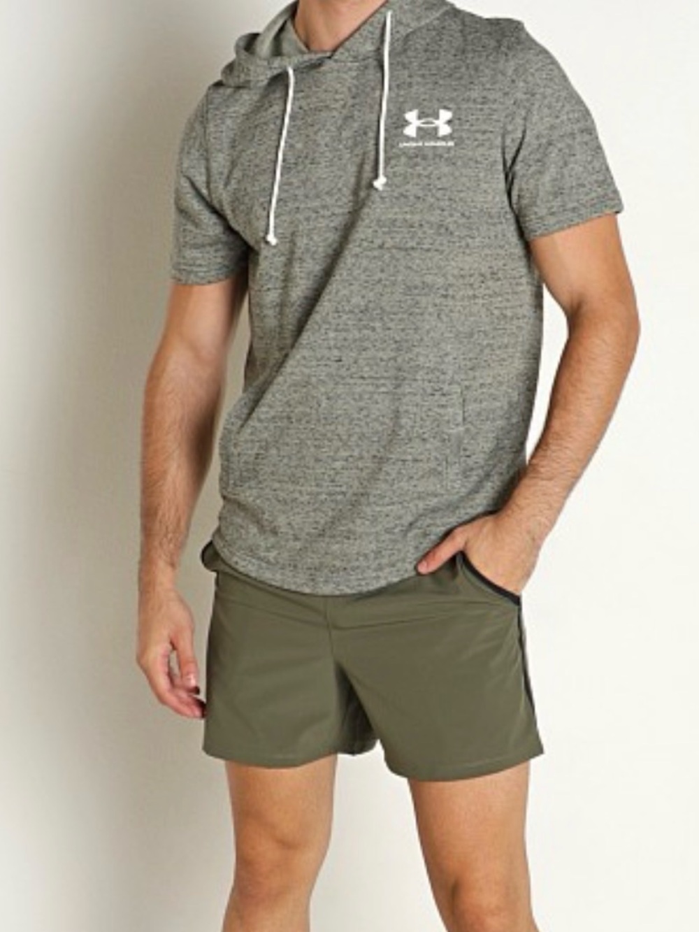 Under Armour Olive Rival Terry Short Sleeve Hoodie Grove Green SZ SMALL